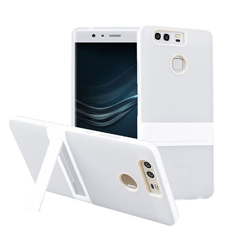 Coque Contour Silicone et Vitre Mat avec Bequille pour Huawei P9 Blanc