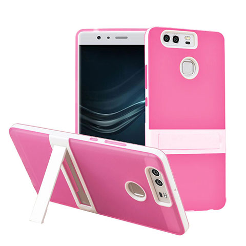 Coque Contour Silicone et Vitre Mat avec Bequille pour Huawei P9 Plus Rose