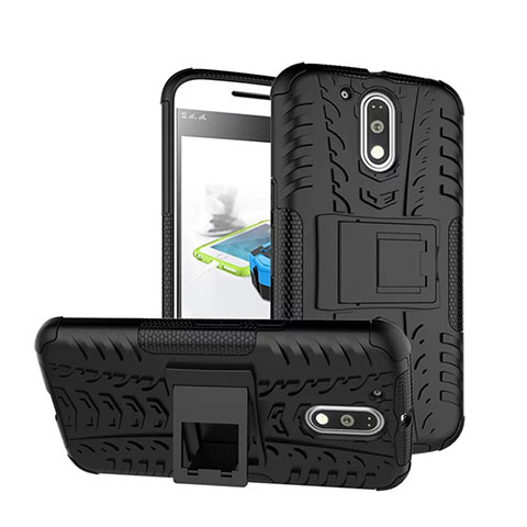 Coque Contour Silicone et Vitre Mat avec Bequille pour Motorola Moto G4 Noir