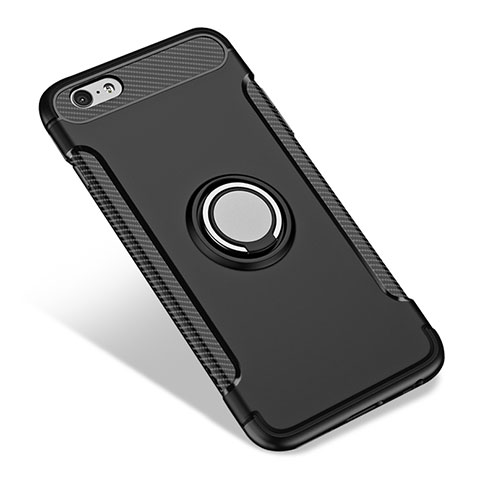 Coque Contour Silicone et Vitre Mat avec Support Bague Anneau pour Apple iPhone 6 Noir