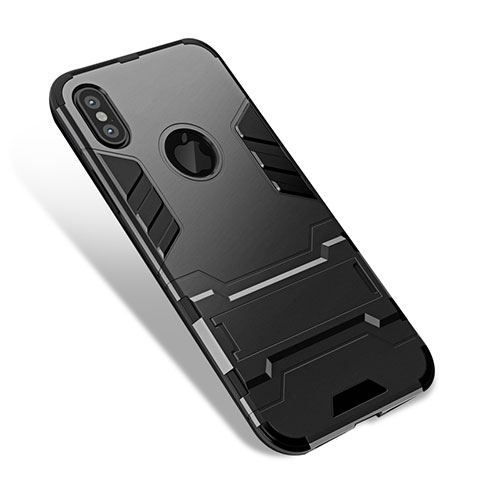 Coque Contour Silicone et Vitre Mat avec Support pour Apple iPhone X Noir