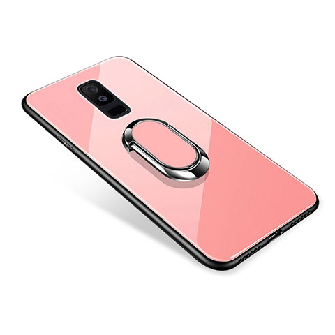 Coque Contour Silicone et Vitre Miroir Housse Etui avec Support Bague Anneau pour Samsung Galaxy A6 Plus Or Rose