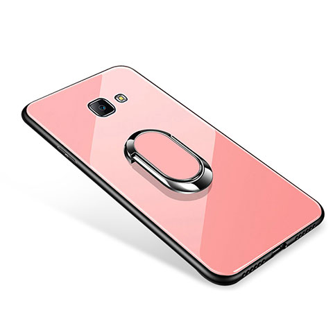 Coque Contour Silicone et Vitre Miroir Housse Etui avec Support Bague Anneau pour Samsung Galaxy J7 Prime Or Rose