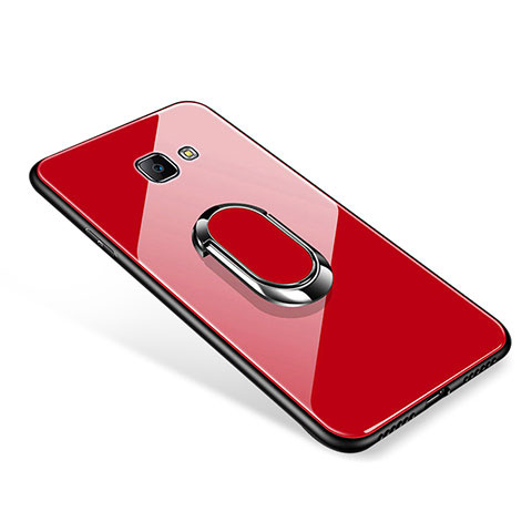 Coque Contour Silicone et Vitre Miroir Housse Etui avec Support Bague Anneau pour Samsung Galaxy On7 (2016) G6100 Rouge