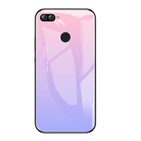 Coque Contour Silicone et Vitre Miroir Housse Etui Degrade Arc en Ciel pour Huawei Enjoy 7S Violet