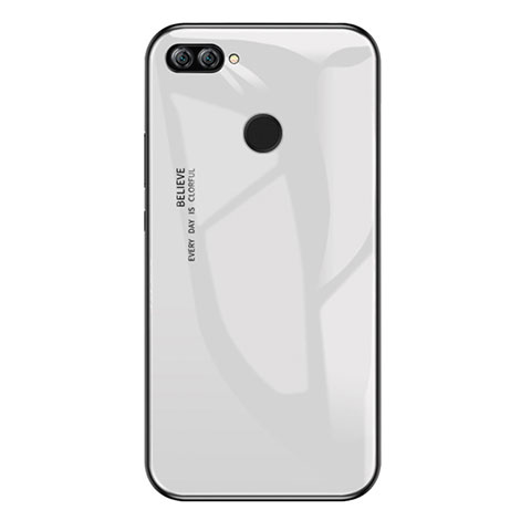 Coque Contour Silicone et Vitre Miroir Housse Etui Degrade Arc en Ciel pour Huawei Honor 9i Blanc