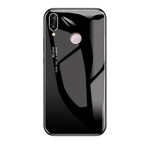 Coque Contour Silicone et Vitre Miroir Housse Etui Degrade Arc en Ciel pour Huawei Honor Play Noir