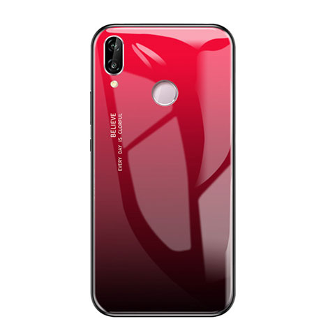 Coque Contour Silicone et Vitre Miroir Housse Etui Degrade Arc en Ciel pour Huawei Honor Play Rouge