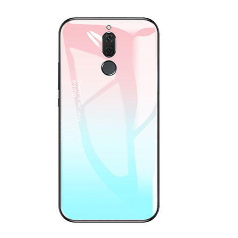 Coque Contour Silicone et Vitre Miroir Housse Etui Degrade Arc en Ciel pour Huawei Maimang 6 Bleu Ciel