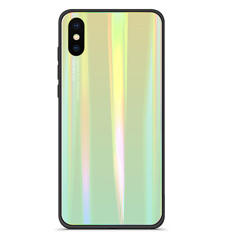 Coque Contour Silicone et Vitre Miroir Housse Etui Degrade Arc en Ciel pour Xiaomi Mi 8 Explorer Vert