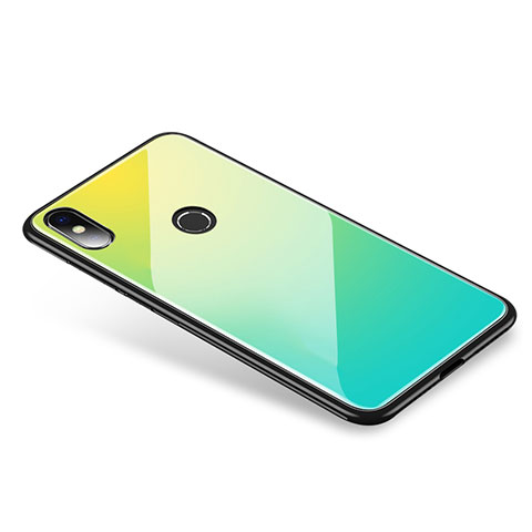 Coque Contour Silicone et Vitre Miroir Housse Etui Degrade Arc en Ciel pour Xiaomi Mi 8 Vert