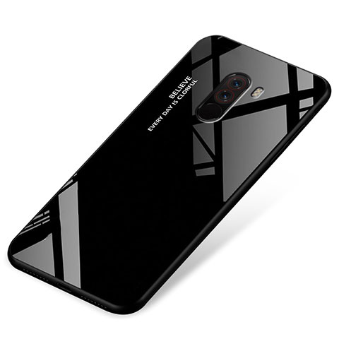 Coque Contour Silicone et Vitre Miroir Housse Etui Degrade Arc en Ciel pour Xiaomi Pocophone F1 Noir