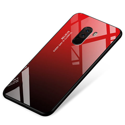 Coque Contour Silicone et Vitre Miroir Housse Etui Degrade Arc en Ciel pour Xiaomi Pocophone F1 Rouge