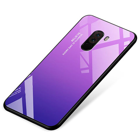 Coque Contour Silicone et Vitre Miroir Housse Etui Degrade Arc en Ciel pour Xiaomi Pocophone F1 Violet