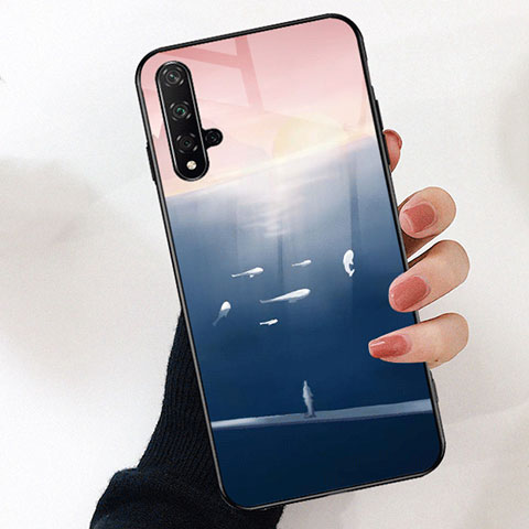 Coque Contour Silicone et Vitre Motif Fantaisie Miroir Etui Housse D01 pour Huawei Honor 20 Bleu