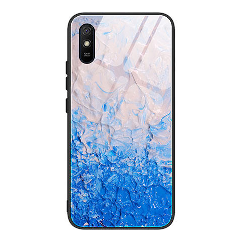 Coque Contour Silicone et Vitre Motif Fantaisie Miroir Etui Housse JM1 pour Xiaomi Redmi 9A Bleu