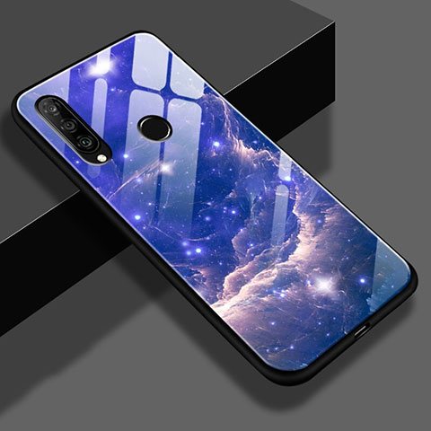 Coque Contour Silicone et Vitre Motif Fantaisie Miroir Etui Housse K01 pour Huawei Nova 4e Bleu Ciel