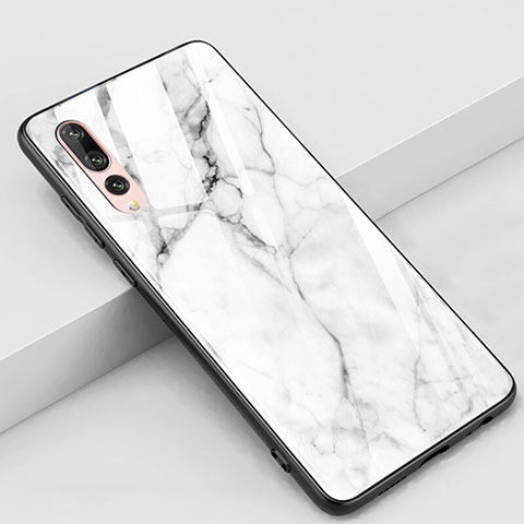 Coque Contour Silicone et Vitre Motif Fantaisie Miroir Etui Housse K01 pour Huawei P20 Pro Blanc