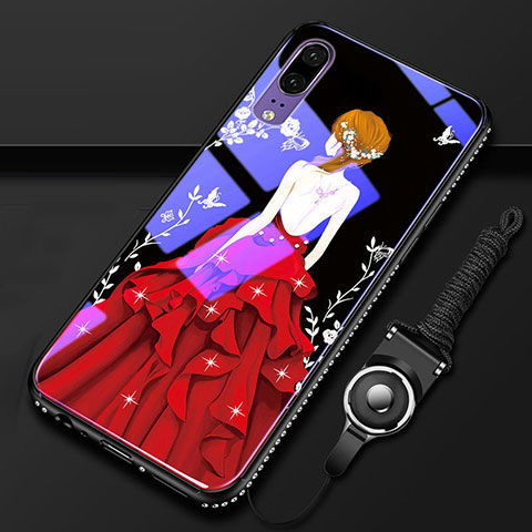 Coque Contour Silicone et Vitre Motif Fantaisie Miroir Etui Housse K01 pour Huawei P20 Rouge et Noir