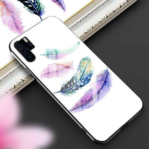 Coque Contour Silicone et Vitre Motif Fantaisie Miroir Etui Housse K01 pour Huawei P30 Pro New Edition Blanc