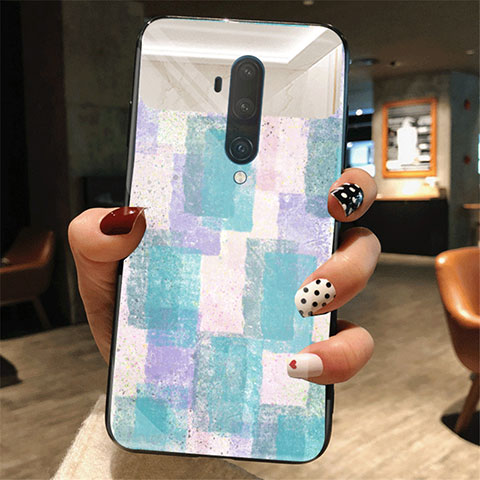 Coque Contour Silicone et Vitre Motif Fantaisie Miroir Etui Housse K01 pour OnePlus 7T Pro Bleu