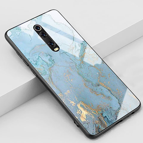 Coque Contour Silicone et Vitre Motif Fantaisie Miroir Etui Housse K01 pour Xiaomi Redmi K20 Pro Cyan