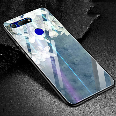 Coque Contour Silicone et Vitre Motif Fantaisie Miroir Etui Housse K02 pour Huawei Honor V20 Bleu