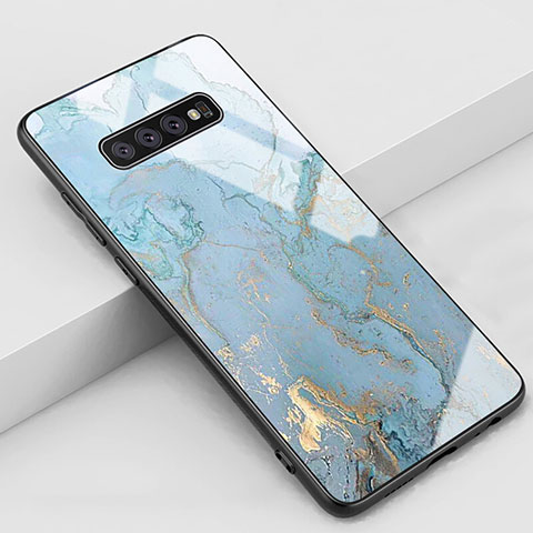 Coque Contour Silicone et Vitre Motif Fantaisie Miroir Etui Housse K02 pour Samsung Galaxy S10 5G Cyan