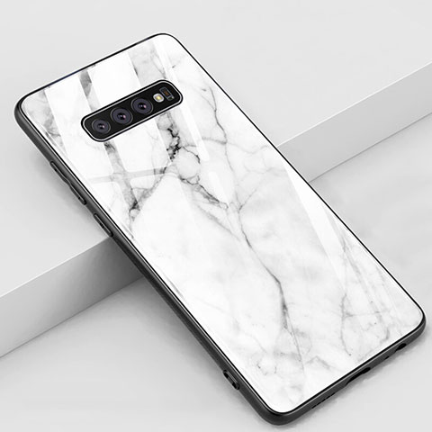 Coque Contour Silicone et Vitre Motif Fantaisie Miroir Etui Housse K02 pour Samsung Galaxy S10 Blanc