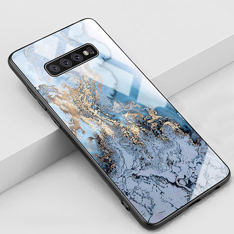 Coque Contour Silicone et Vitre Motif Fantaisie Miroir Etui Housse K06 pour Samsung Galaxy S10 Bleu