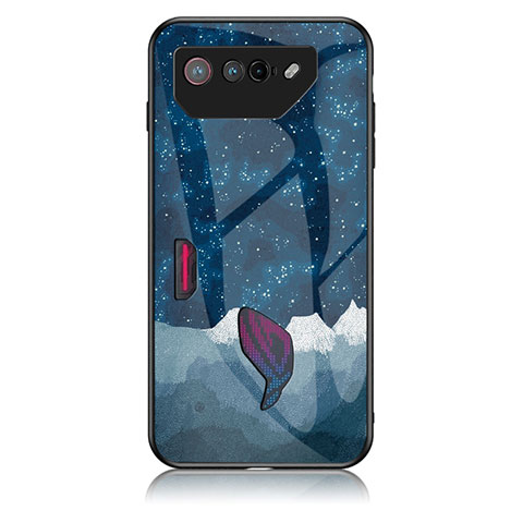 Coque Contour Silicone et Vitre Motif Fantaisie Miroir Etui Housse LS1 pour Asus ROG Phone 7 Pro Bleu