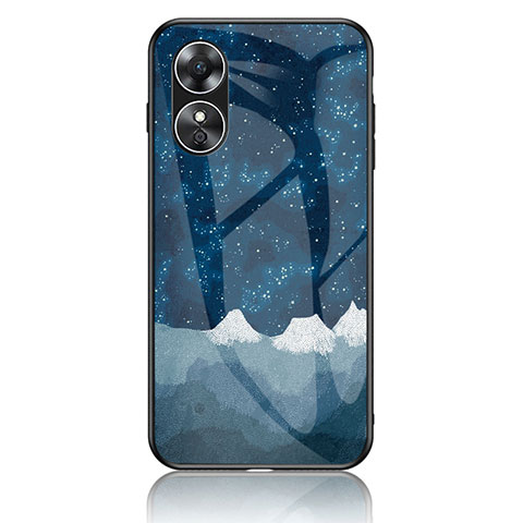 Coque Contour Silicone et Vitre Motif Fantaisie Miroir Etui Housse LS1 pour Oppo A17 Bleu