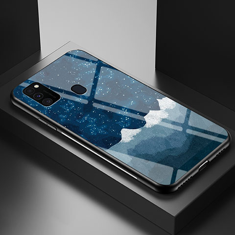 Coque Contour Silicone et Vitre Motif Fantaisie Miroir Etui Housse LS1 pour Samsung Galaxy M21 Bleu