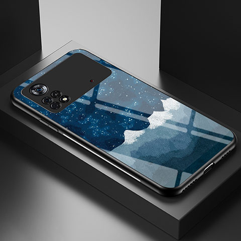 Coque Contour Silicone et Vitre Motif Fantaisie Miroir Etui Housse LS1 pour Xiaomi Poco X4 Pro 5G Bleu