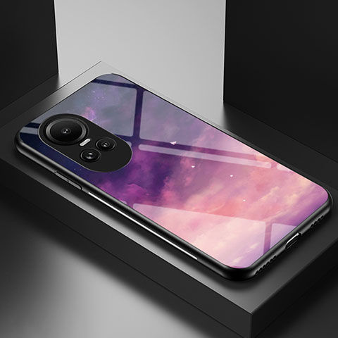 Coque Contour Silicone et Vitre Motif Fantaisie Miroir Etui Housse LS2 pour Oppo Reno10 Pro 5G Violet