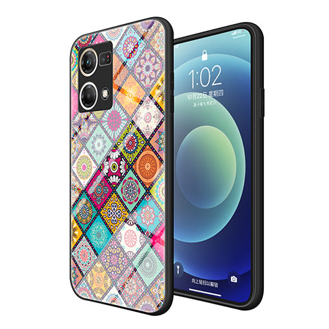 Coque Contour Silicone et Vitre Motif Fantaisie Miroir Etui Housse LS2 pour Oppo Reno8 4G Colorful