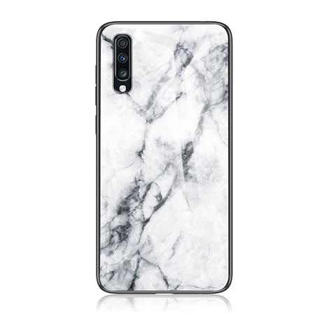 Coque Contour Silicone et Vitre Motif Fantaisie Miroir Etui Housse LS2 pour Samsung Galaxy A70S Blanc