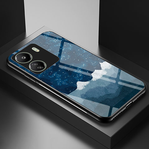 Coque Contour Silicone et Vitre Motif Fantaisie Miroir Etui Housse LS2 pour Xiaomi Poco C65 Bleu