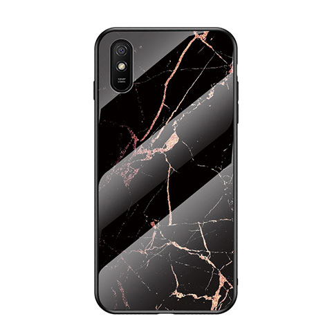 Coque Contour Silicone et Vitre Motif Fantaisie Miroir Etui Housse LS2 pour Xiaomi Redmi 9AT Or et Noir