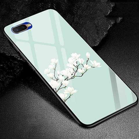 Coque Contour Silicone et Vitre Motif Fantaisie Miroir Etui Housse M01 pour Oppo R15X Cyan