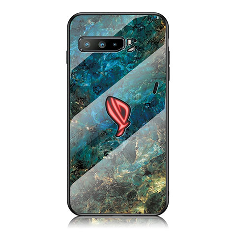 Coque Contour Silicone et Vitre Motif Fantaisie Miroir Etui Housse pour Asus ROG Phone 3 Bleu