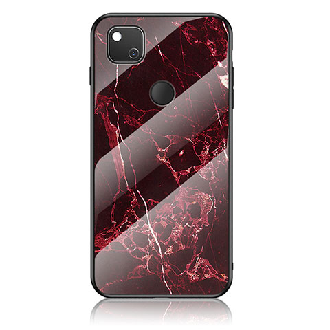 Coque Contour Silicone et Vitre Motif Fantaisie Miroir Etui Housse pour Google Pixel 4a Rouge