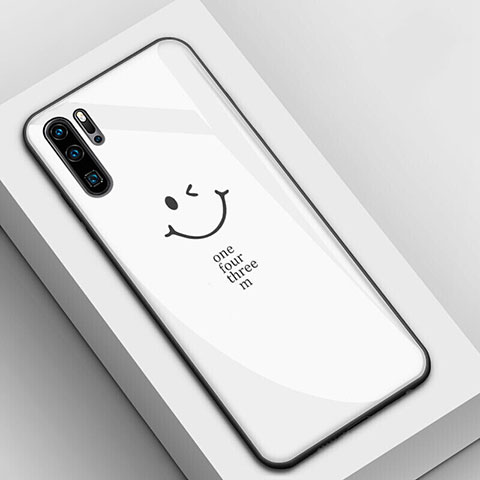 Coque Contour Silicone et Vitre Motif Fantaisie Miroir Etui Housse pour Huawei P30 Pro New Edition Blanc