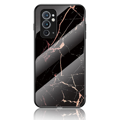 Coque Contour Silicone et Vitre Motif Fantaisie Miroir Etui Housse pour OnePlus 9RT 5G Or et Noir