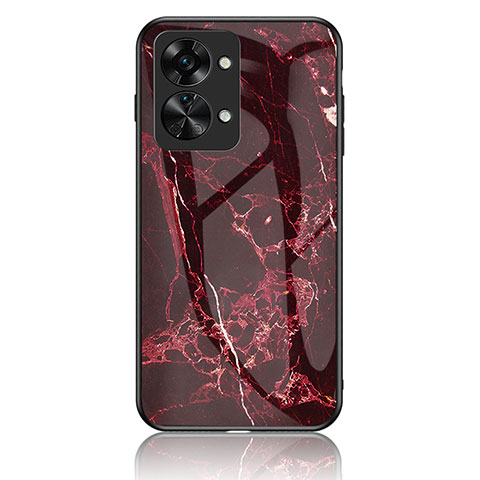 Coque Contour Silicone et Vitre Motif Fantaisie Miroir Etui Housse pour OnePlus Nord 2T 5G Rouge