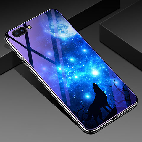 Coque Contour Silicone et Vitre Motif Fantaisie Miroir Etui Housse pour Oppo A12e Bleu Ciel