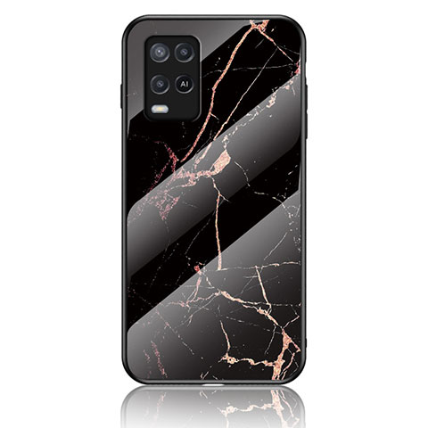 Coque Contour Silicone et Vitre Motif Fantaisie Miroir Etui Housse pour Oppo A54 4G Or et Noir