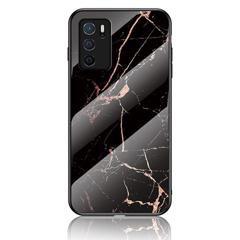 Coque Contour Silicone et Vitre Motif Fantaisie Miroir Etui Housse pour Oppo A54s Or et Noir