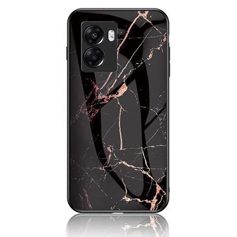 Coque Contour Silicone et Vitre Motif Fantaisie Miroir Etui Housse pour Oppo A77 5G Or et Noir