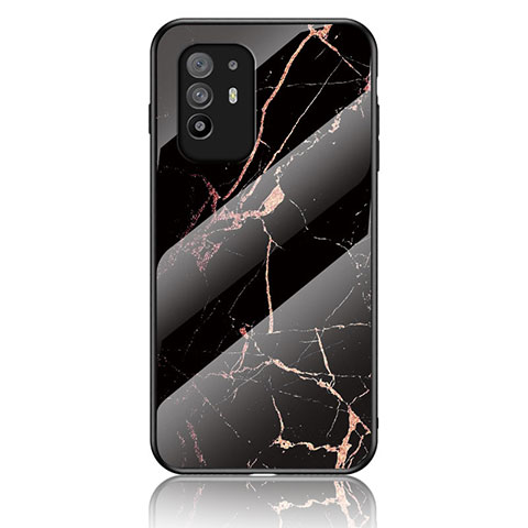 Coque Contour Silicone et Vitre Motif Fantaisie Miroir Etui Housse pour Oppo A95 5G Or et Noir